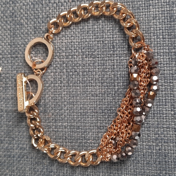 Toggle Bracelet Silver Beads Gold Chain Adjustable Length Fun Lightweight - Picture 2 of 6